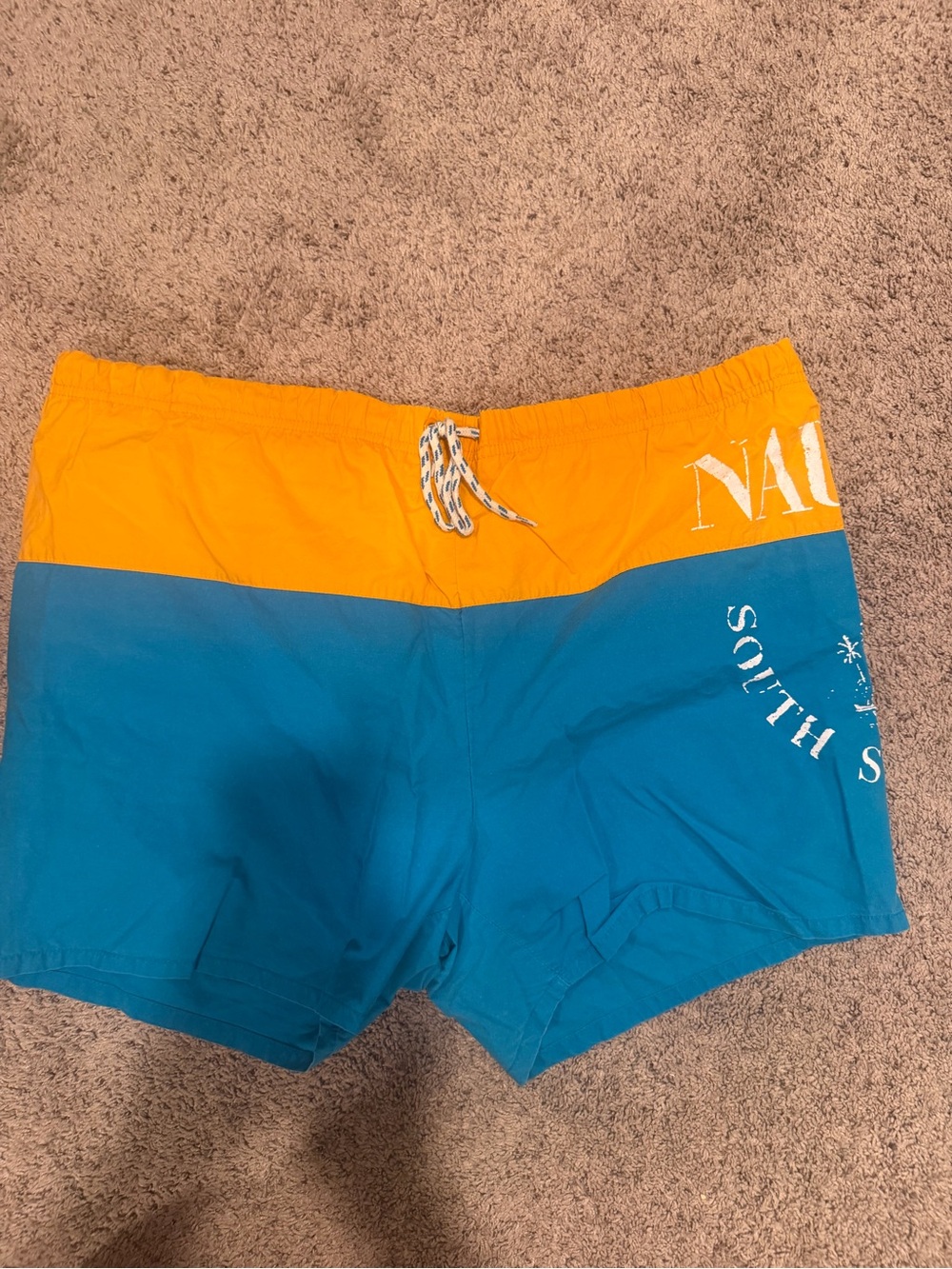 Nautica Orange and Teal Colorblock Swim Trunks
